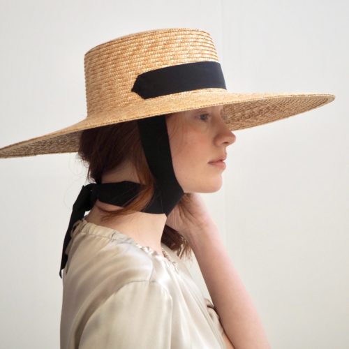 JESSICA WIDE STRAW BOATER RIBBON TIE HAT